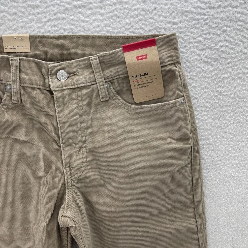 Levis 511 Pants Mens 30x30 Beige Corduroy Pinwale Slim Fit Preppy Normcore New